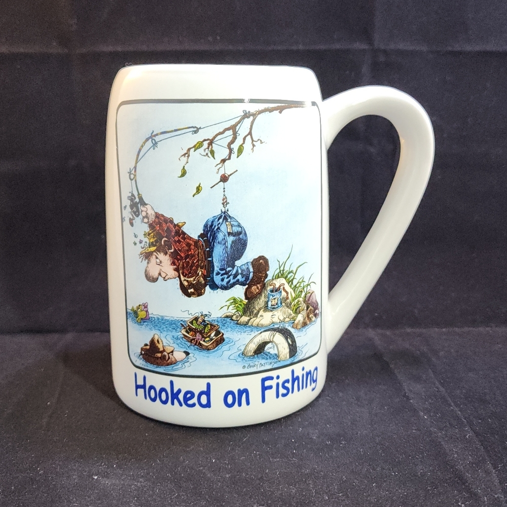 Gary Patterson Hooked on Fishing Large Beer Mug Stein Signed